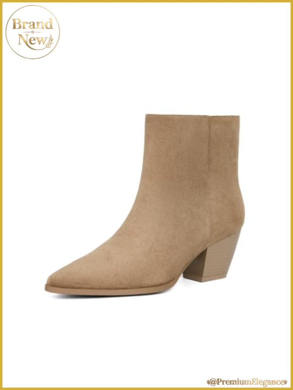 Women's Pointed Toe Chunky Heel Ankle Boots Faux Suede Zip